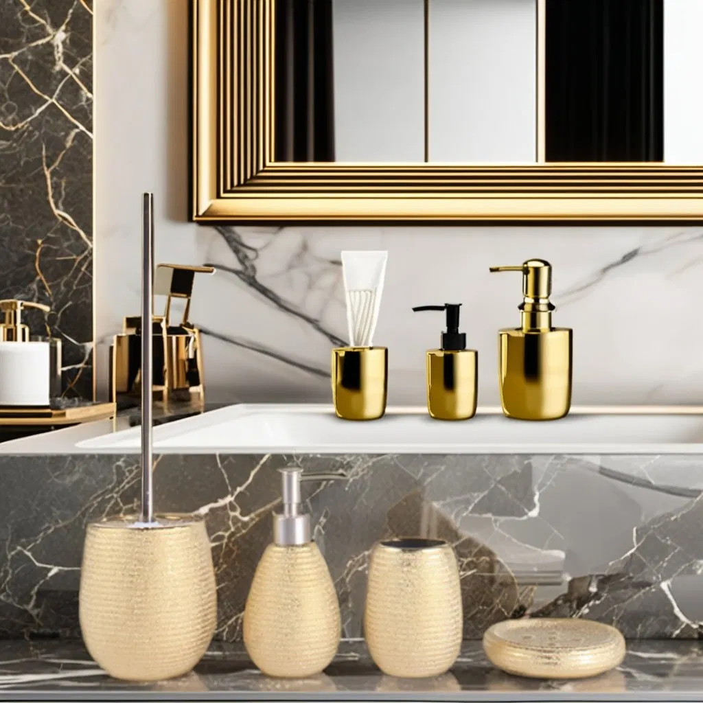 Luxury 5PCS Gold Chromed Effect Ceramic Bathroom Accessories Set Four-Piece Luxury Ceramic Accessory Collection