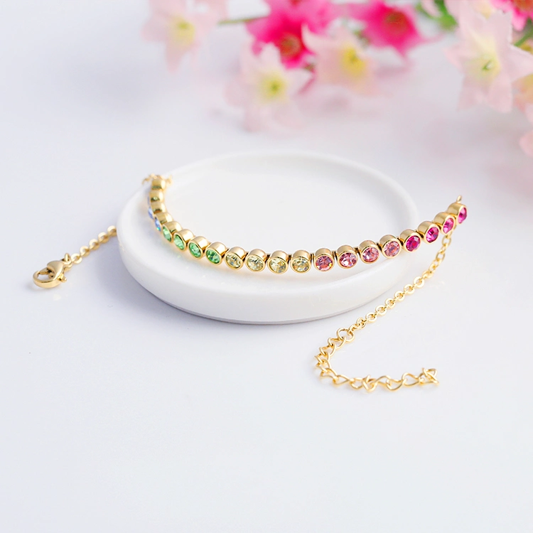 Fashion Charm Jewelry Colorful Chain Crystal Diamond Chain Tennis Bracelet