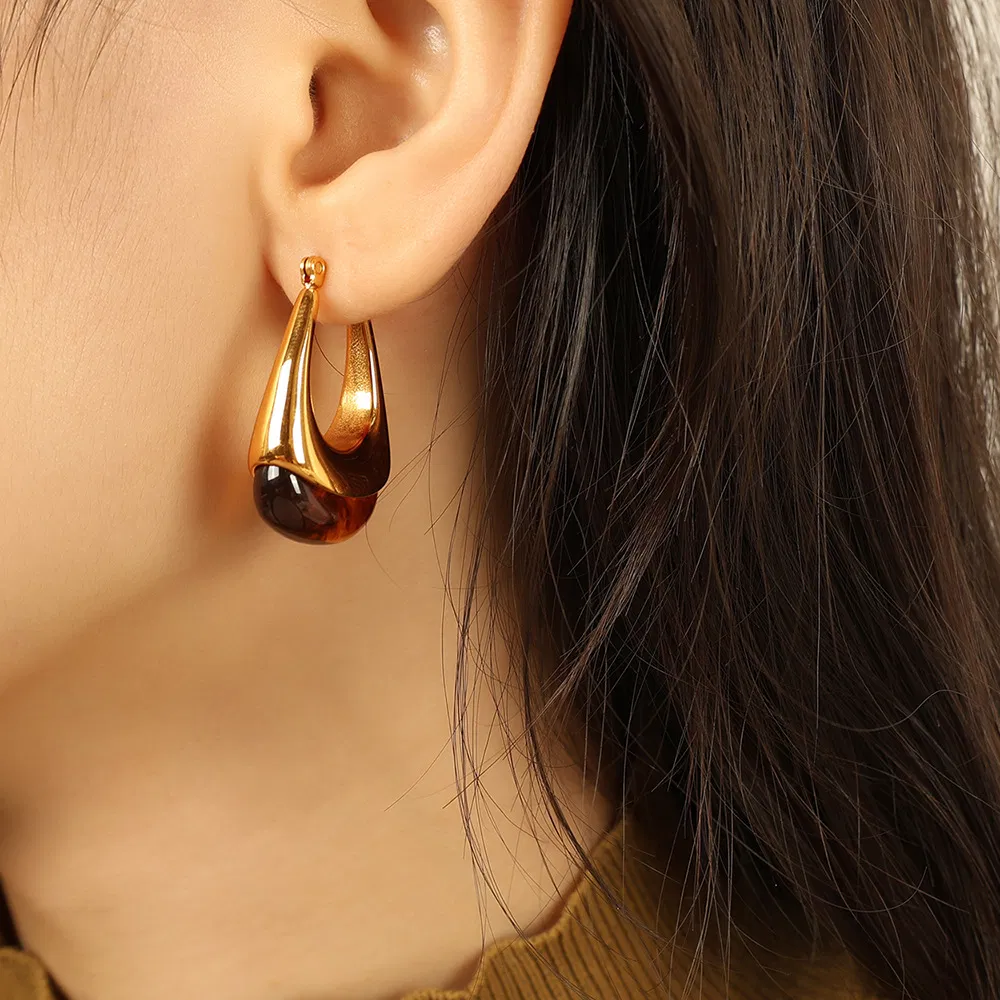 Teardrop Ear Cuffs - Vintage Style with Resin and Titanium Steel Gold Plated Design