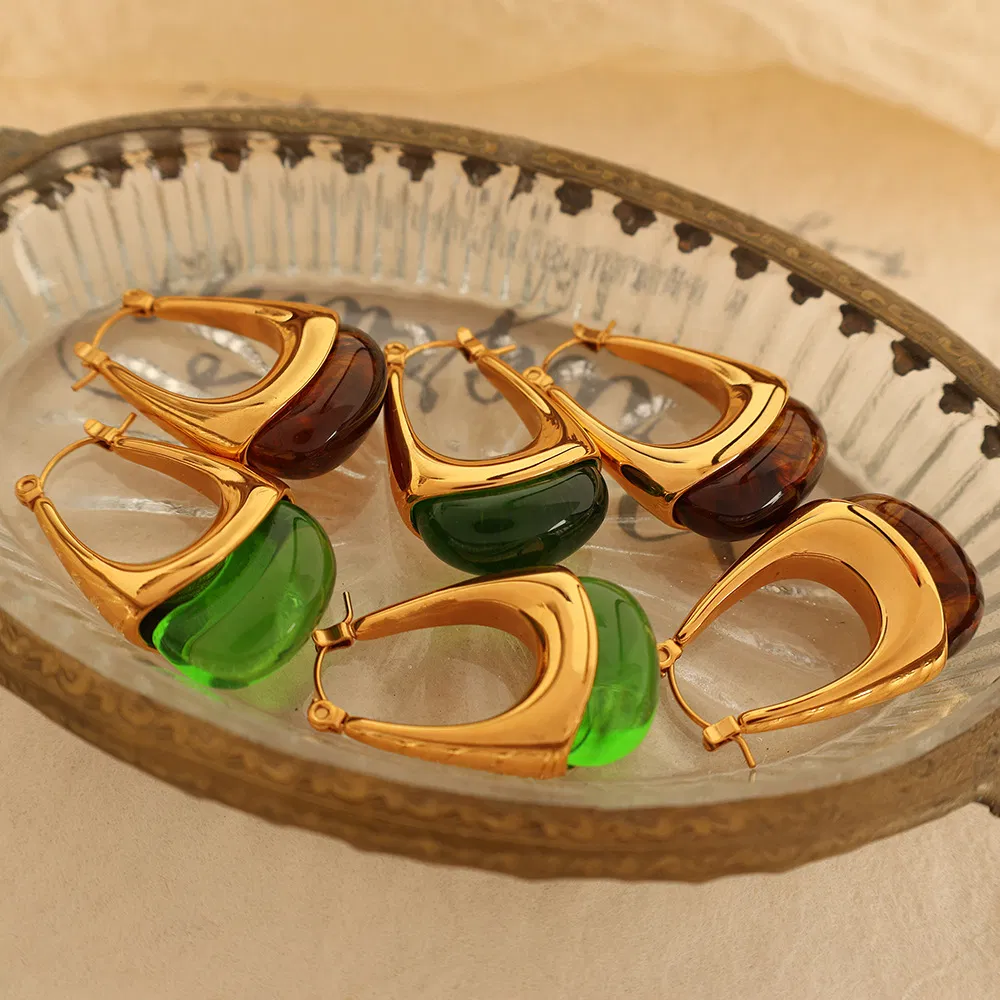 Teardrop Ear Cuffs - Vintage Style with Resin and Titanium Steel Gold Plated Design