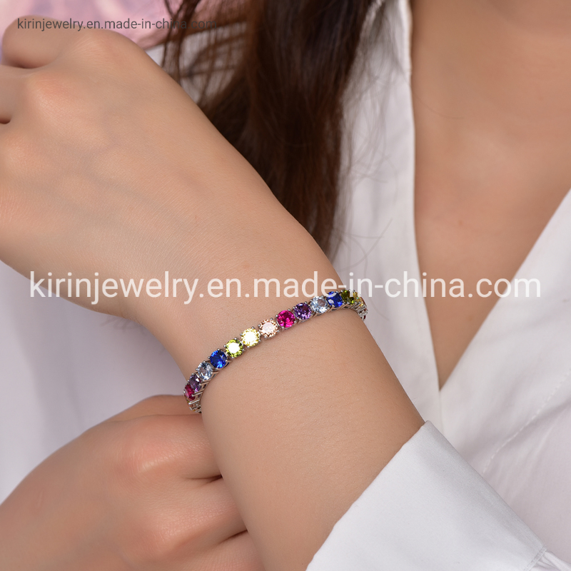 Sterling Silver Jewelry Pink 5A Zircon Moissanite Rainbow 3mm Tennis Bracelet