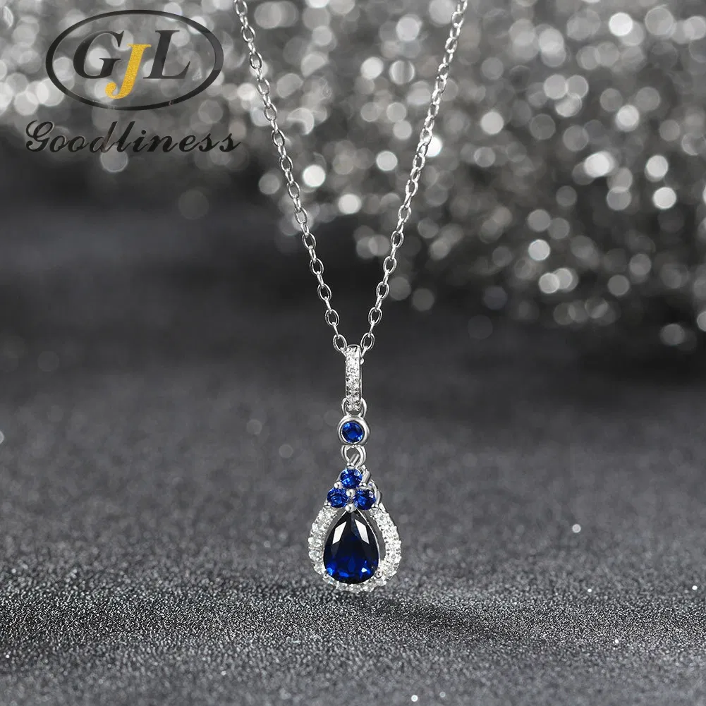 Hot Sale Arts-Crafts Pear Shape Zircon 925 Silver Pendant Necklace