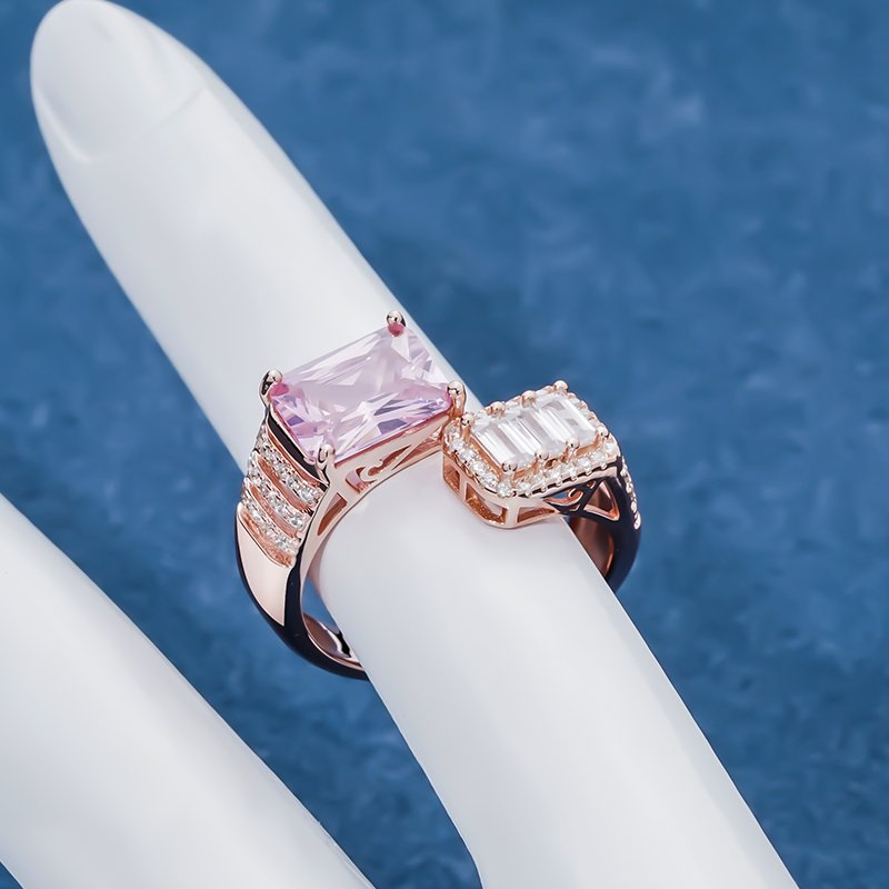 Luxury Jewelry 925 Sterling Silver Emerald Cut Halo Diamond Engagement Rings