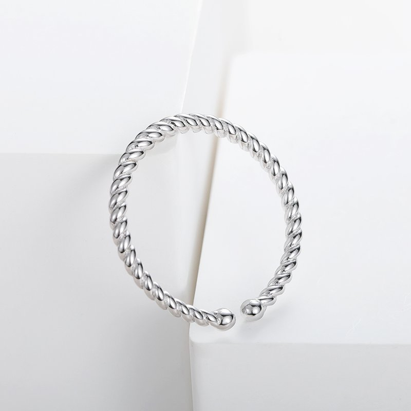 Factory Twisted Adjustable Ring Rhodium Plated Original Solid Band Silver Ring Fine Jewelry