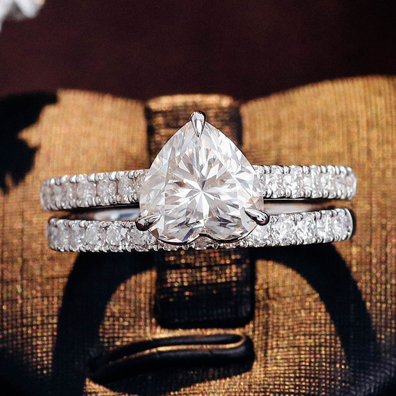 Heart Moissanite Wedding Ring Setting Fine Jewelry Quality White Solid Gold 10K 14K 18K for Custom Women Engagement