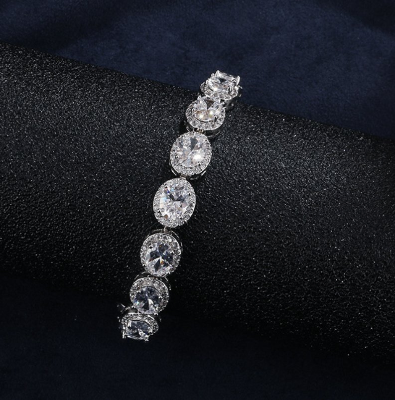 Luxury CZ 18K White Gold Plated Cubic Zirconia Classic Tennis Bracelet, Bridal Wedding CZ Bracelet