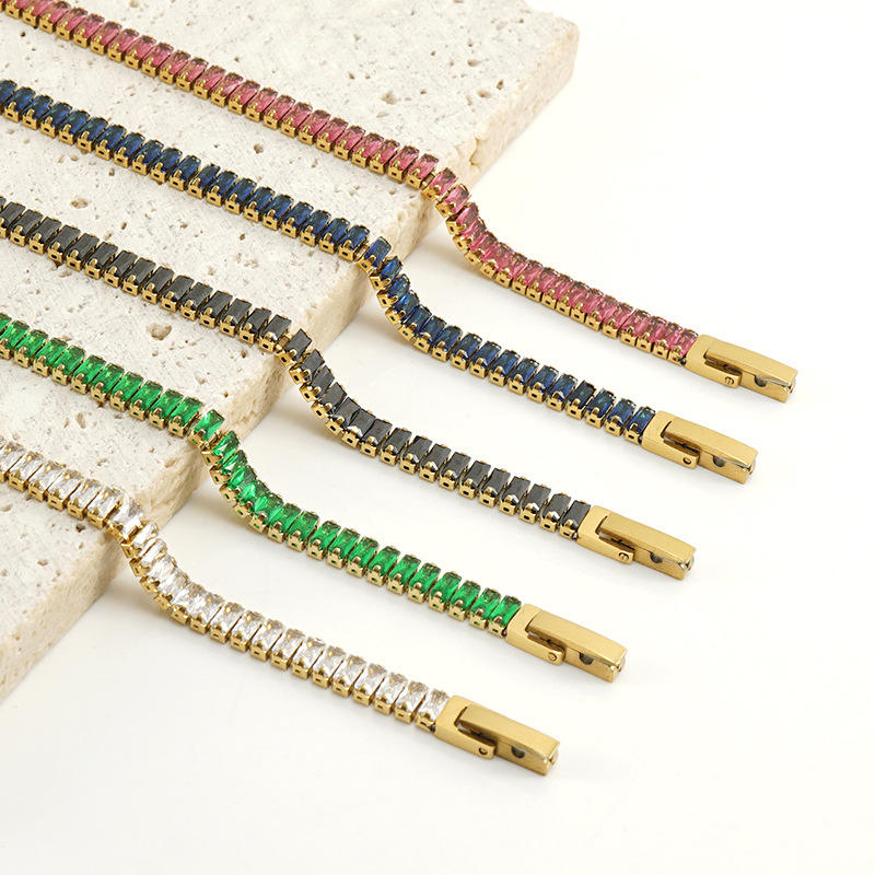 Fashion Emerald Tennis Bracelets Ins 5mm High Grade Full Colour Zircon 18K Gold Stainless Steeltennis Bracelet Forwomen