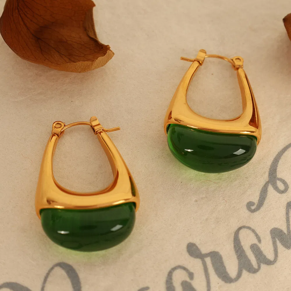 Teardrop Ear Cuffs - Vintage Style with Resin and Titanium Steel Gold Plated Design