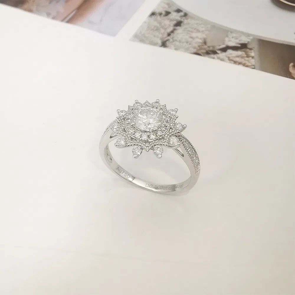 Fashion 18K Solid Gold Created Diamond Ring 18K Real Gold Party Wedding Ring Fine Jewelry