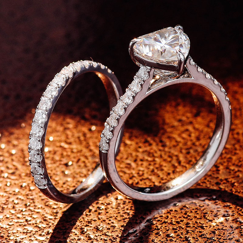 Heart Moissanite Wedding Ring Setting Fine Jewelry Quality White Solid Gold 10K 14K 18K for Custom Women Engagement