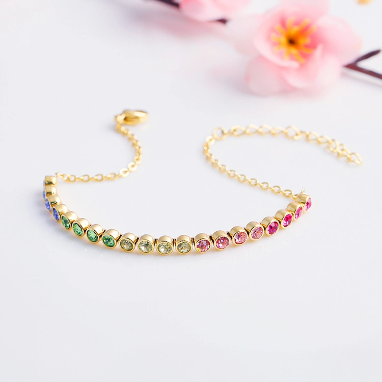 Fashion Charm Jewelry Colorful Chain Crystal Diamond Chain Tennis Bracelet