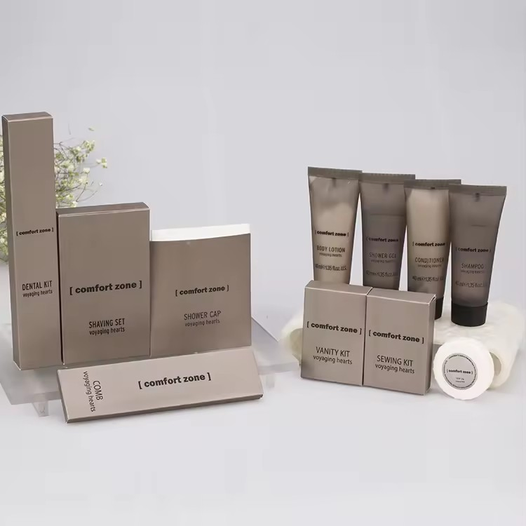 Luxury Customized Disposable Hotel Amenities Set Plastic Body Lotion Conditioner and Dental Kit-for Airline Collection Eco Friendly