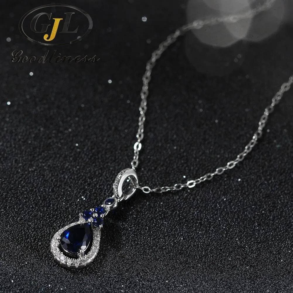 Hot Sale Arts-Crafts Pear Shape Zircon 925 Silver Pendant Necklace