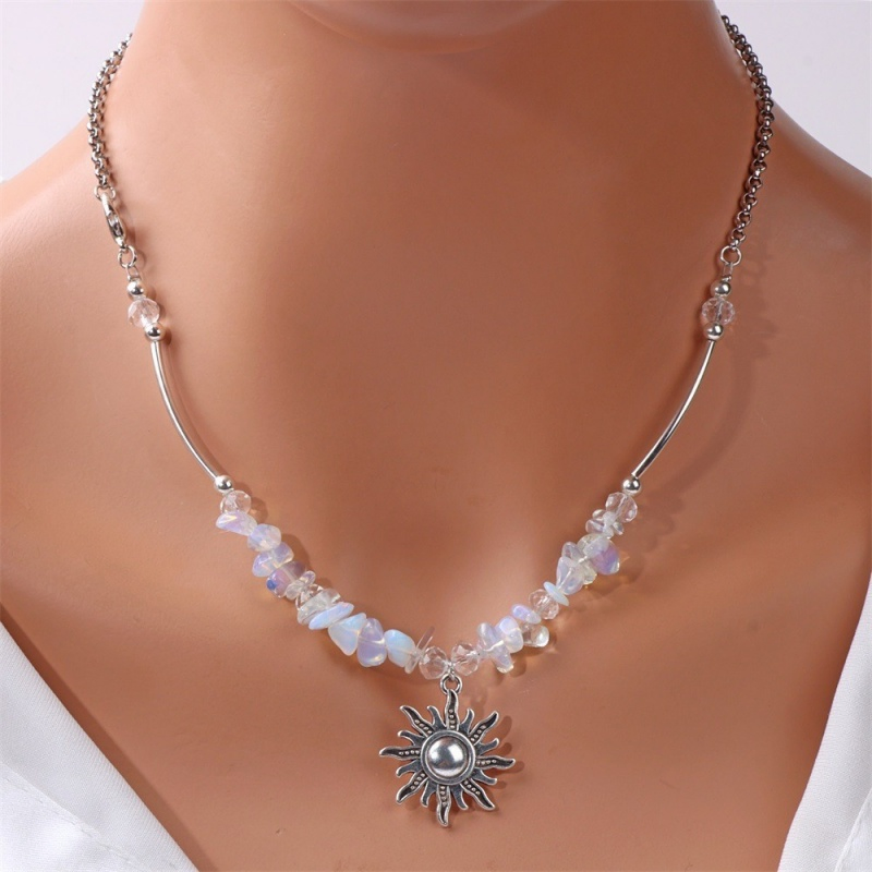 Hip Hop High-End Crushed Stone Women's Clavicle Chain Vintage Ethnic Sunflower Necklace