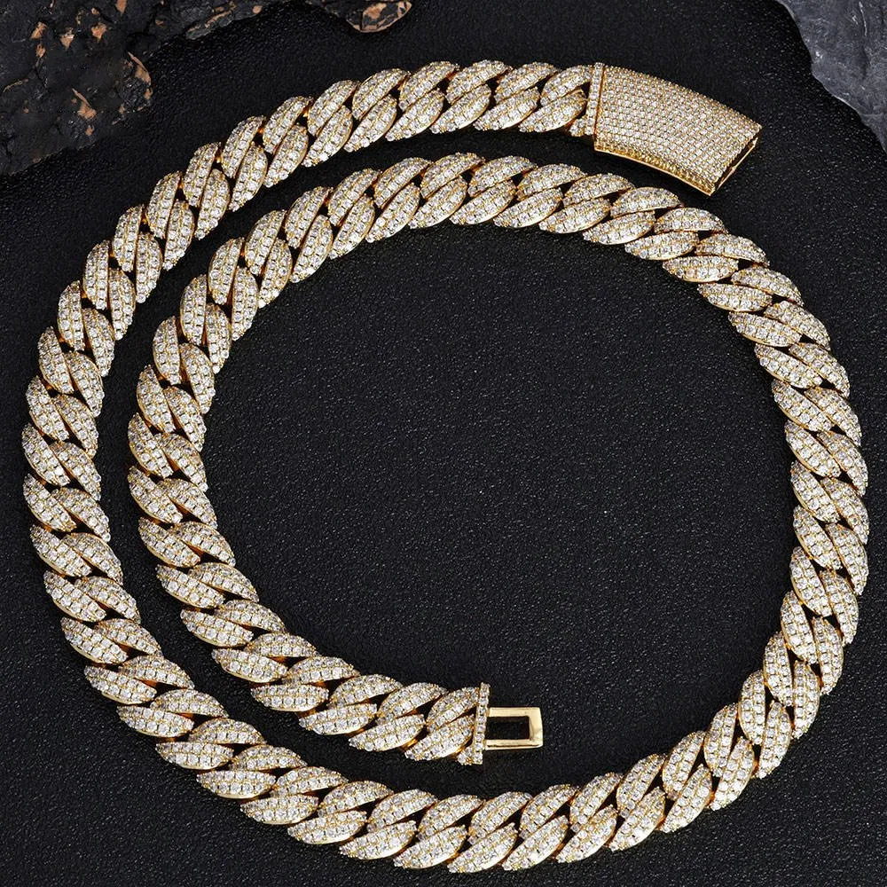 Hip Hop Luxury 13mm Double Row Diamond Cuban Chain Necklace Micro Pave Bling Iced out Zircon Cuban Link Chain Jewelry for Men