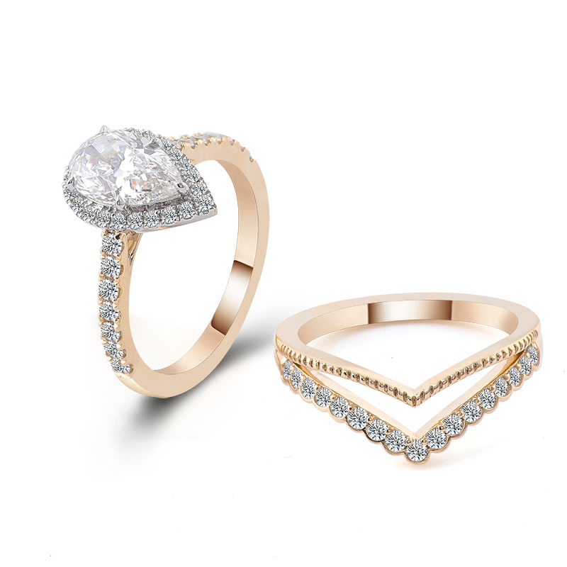 Custom 14K Pear Cut Lab Grown Diamond Engraved Engagement Fine Ring with Half Eternity Band