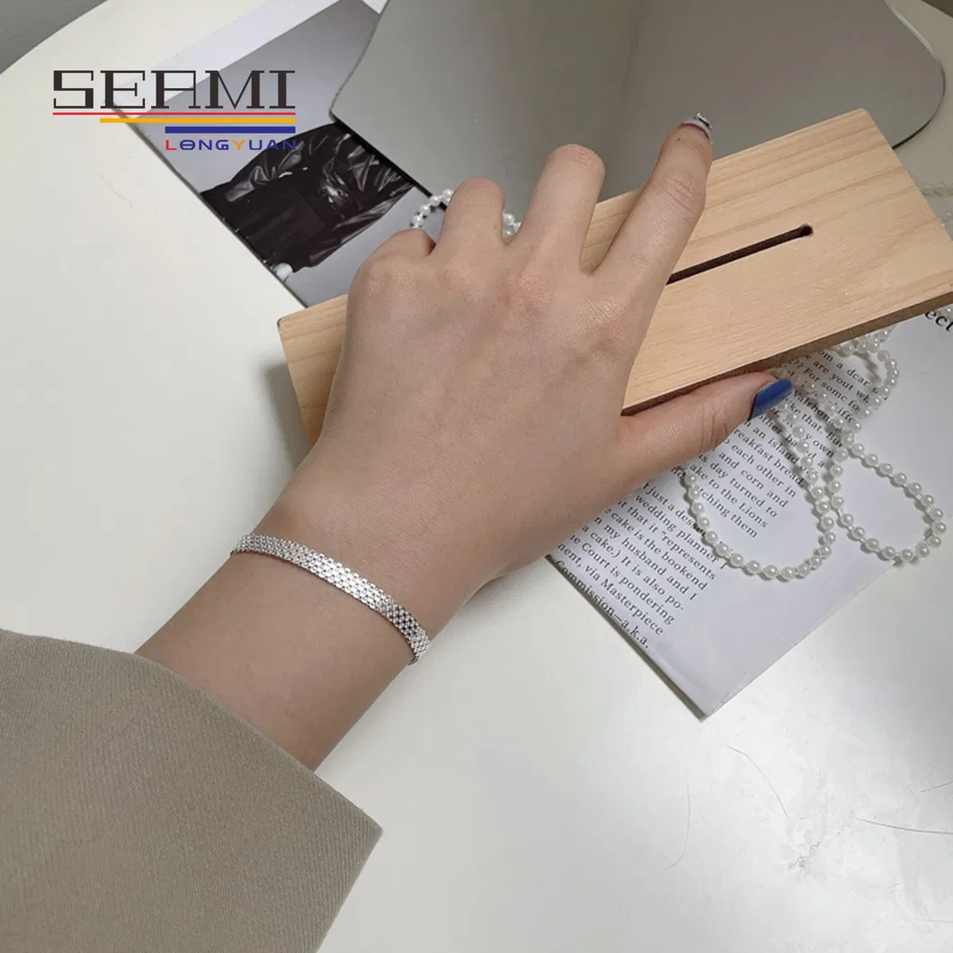 Chunky Sterling Silver Tennis Chain Woven Bangle Bracelet for Women