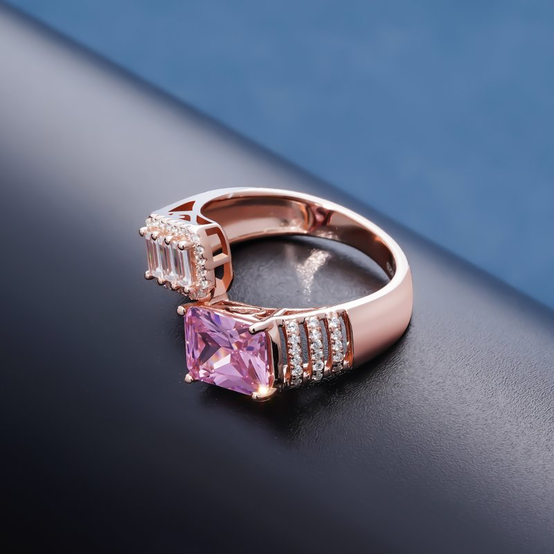 Luxury Jewelry 925 Sterling Silver Emerald Cut Halo Diamond Engagement Rings