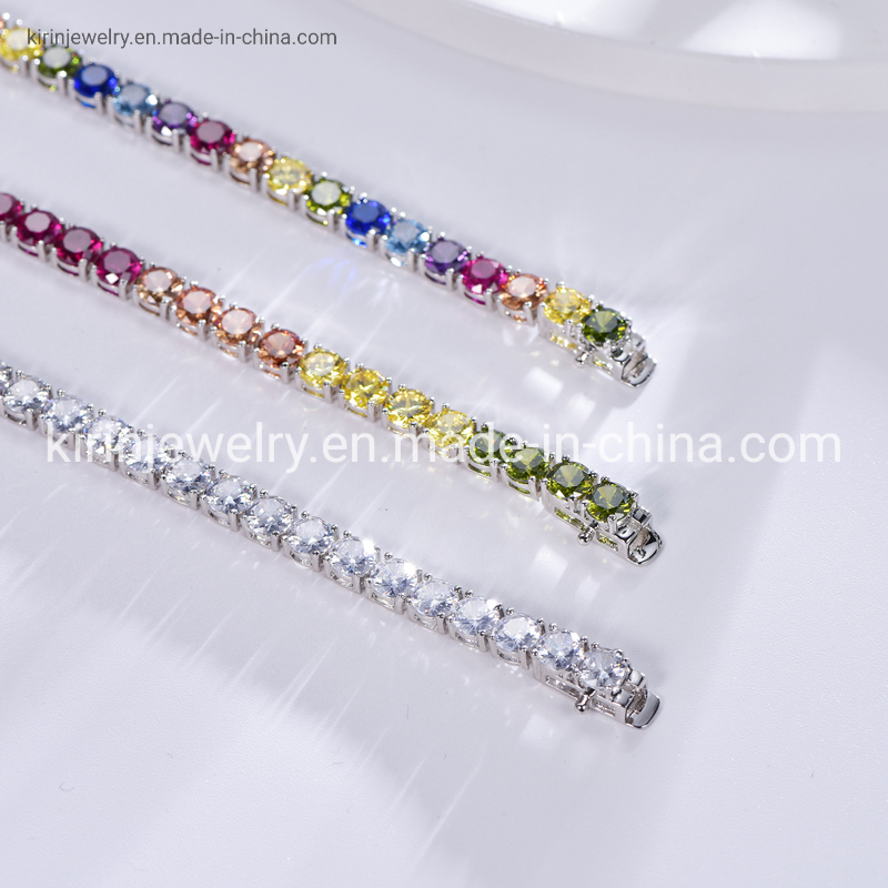 Sterling Silver Jewelry Pink 5A Zircon Moissanite Rainbow 3mm Tennis Bracelet