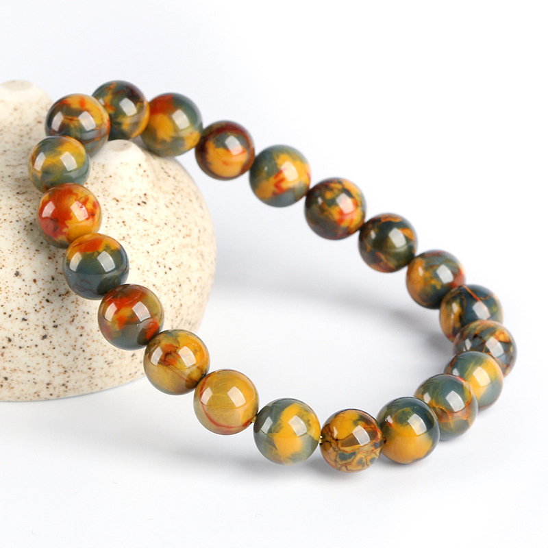 Natural Semi-Precious Pietersite Beaded Bracelet South African Yellow Polished Tempest Stone Jewelry