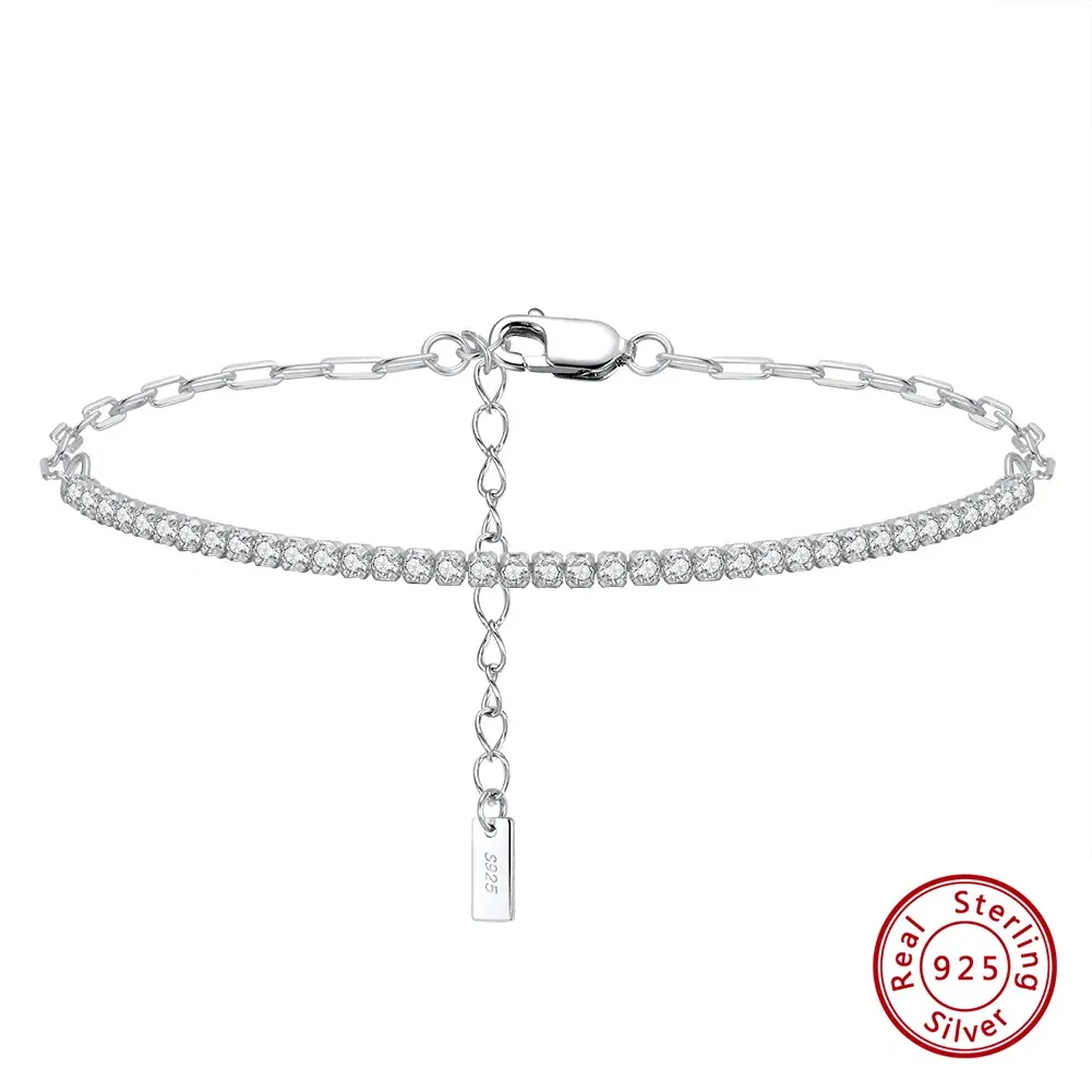 Custom Silver Jewelry 925 Sterling Silver Half Paperclip Chain Half Tennis Bracelet with CZ 14K Gold Plated Bracelet