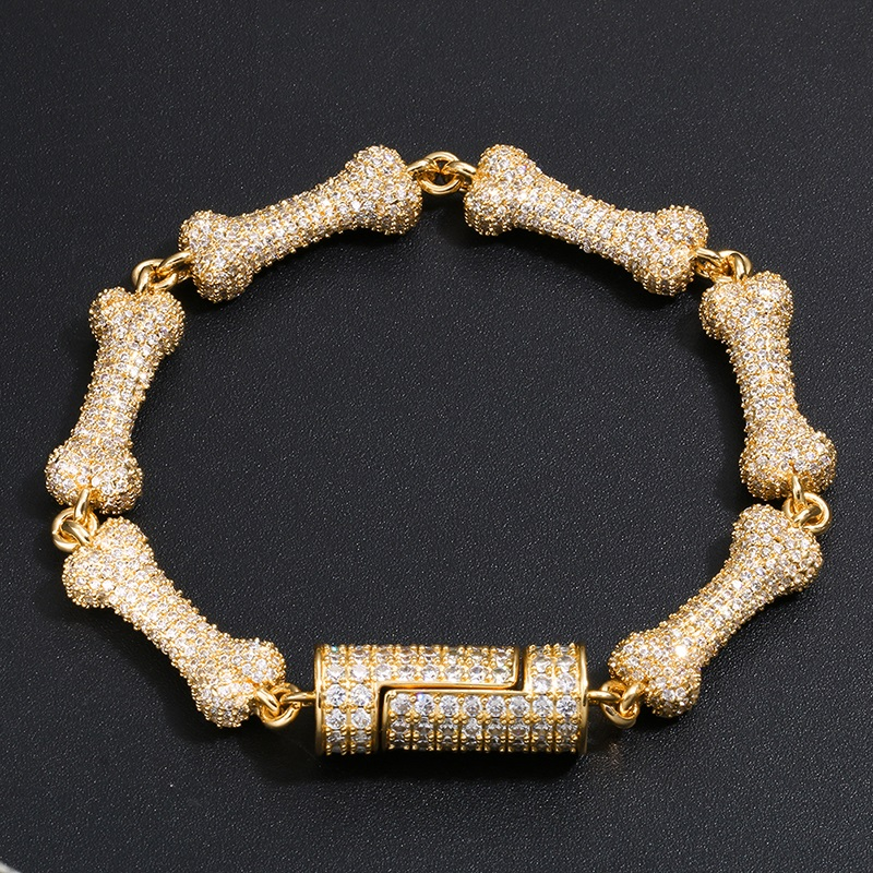 New Rose Gold Silver Color Bone Spike Open Cuff Bangle Micro Paved Bling AAA Cubic Zirconia Bracelet Men Hip Hop Jewelry