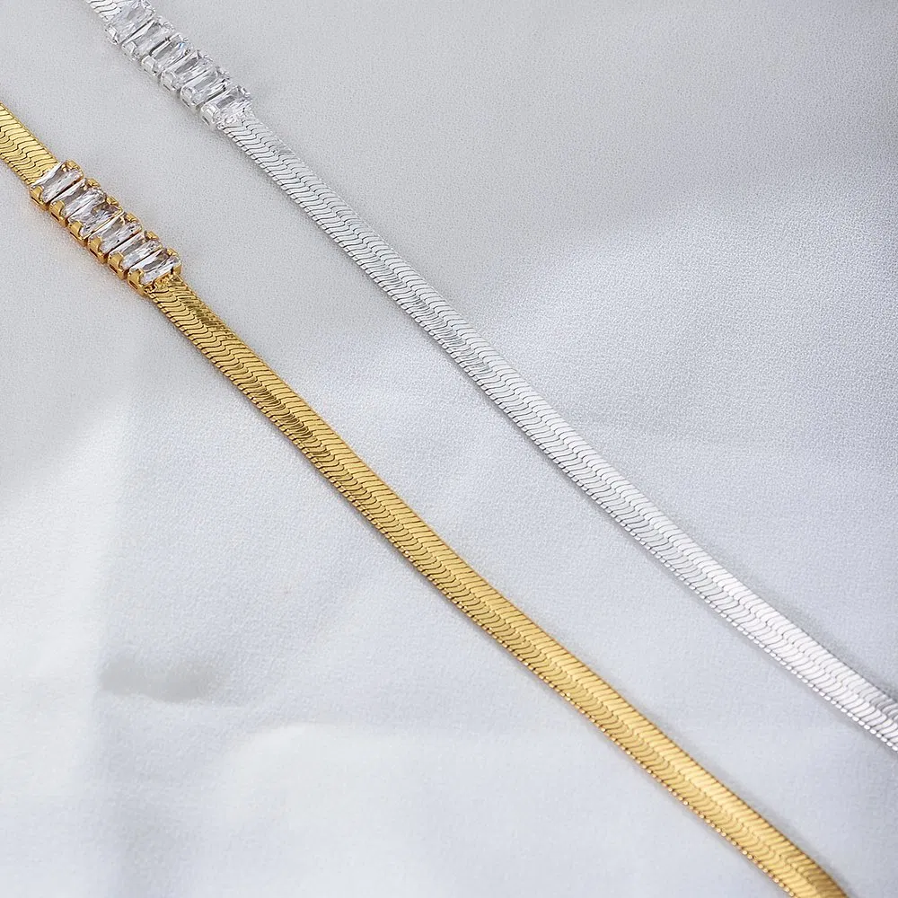 Miami Cuban Chain Link Herringbone Snake Chain 18K Gold Plated CZ Choker Necklace Jewelry for Women Men