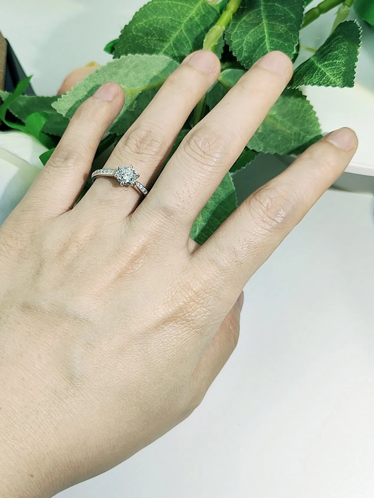 Solitaire Ring Platinum Plated Sterling Silver Engagement Ring Brilliant 1 CT Moissanite Stone Promise Diamond Ring