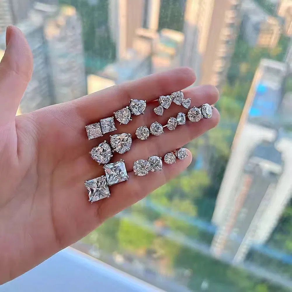 Peishang Custom Luxury 925 Sterling Silver Sparkling Diamond Moissanite 5A 8A Cubic Zirconia Bridal Wedding Stud Earrings Fine Fashion Jewelry for Women