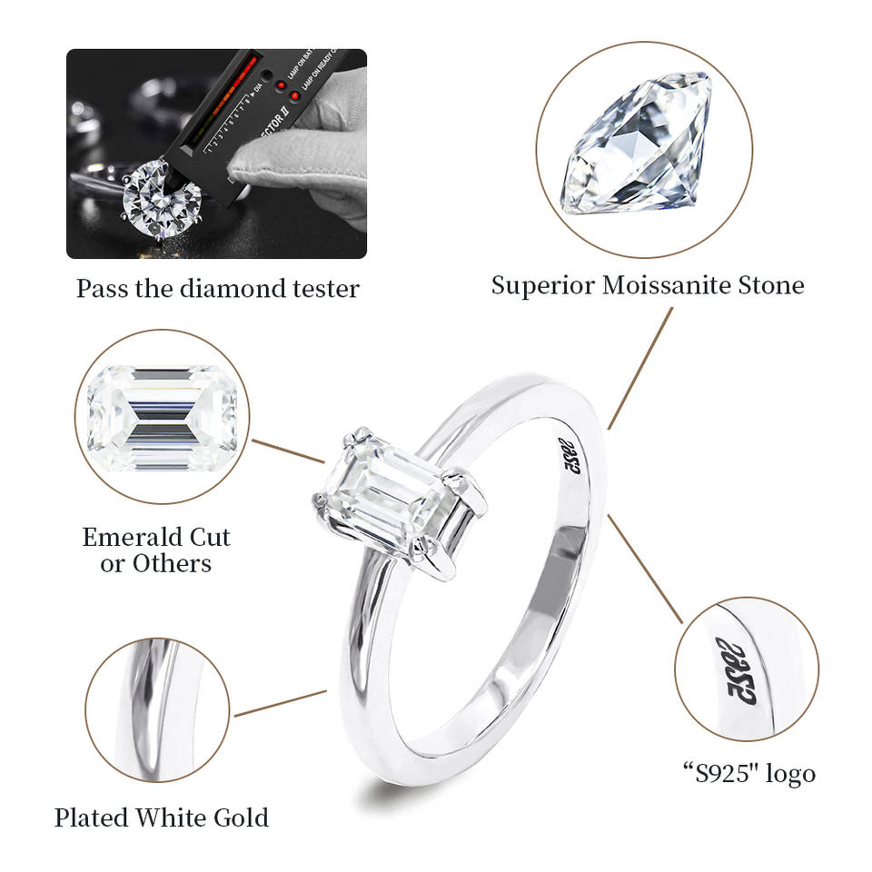 Wholesale Jewelry Women Gra Certificate Cut Vvs Diamond Moissanite Engagement Wedding Set 925 Sterling Silver Adjustable Rings