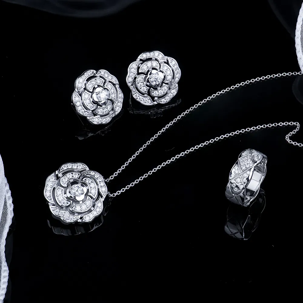 Custom 2024 High Quality Luxury Gift 925 Silver Flower Moissanite Mossanite Necklace Bridal Wedding Fine Jewelry Sets for Women