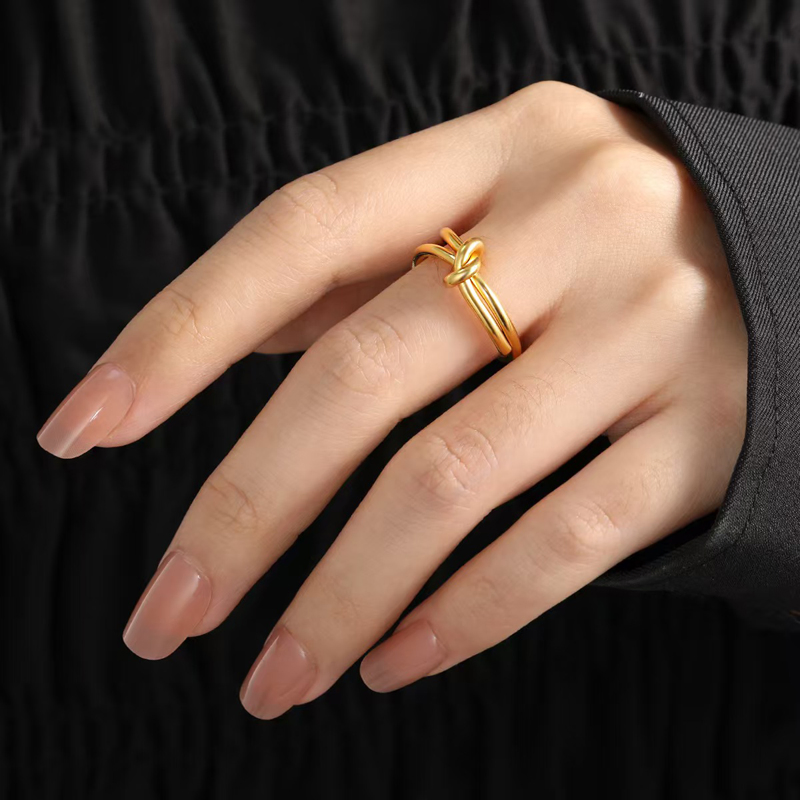Forever Gold Knot Collection Brass Ring Knot Cuff Stainless Steel Twists Opening Ring Jewelry Gift