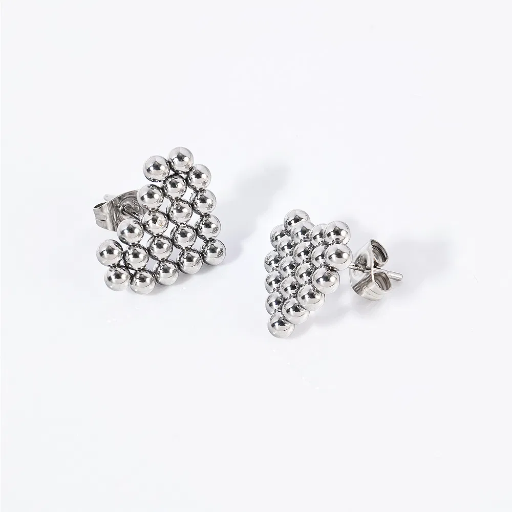 Silver Color Stainless Steel Butterfly Ear Cuff with 36 Sparkling Balls, Square Design Polished Jewelry
