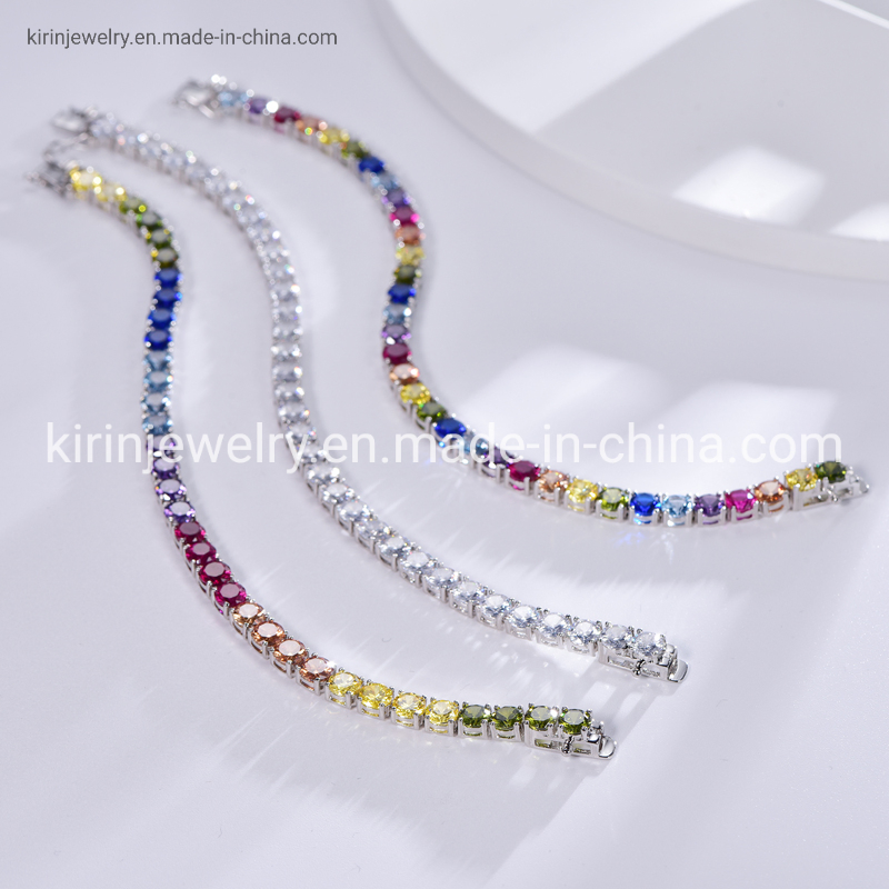 Sterling Silver Jewelry Pink 5A Zircon Moissanite Rainbow 3mm Tennis Bracelet