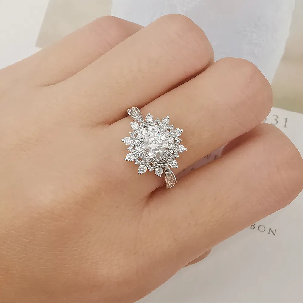 Fashion 18K Solid Gold Created Diamond Ring 18K Real Gold Party Wedding Ring Fine Jewelry