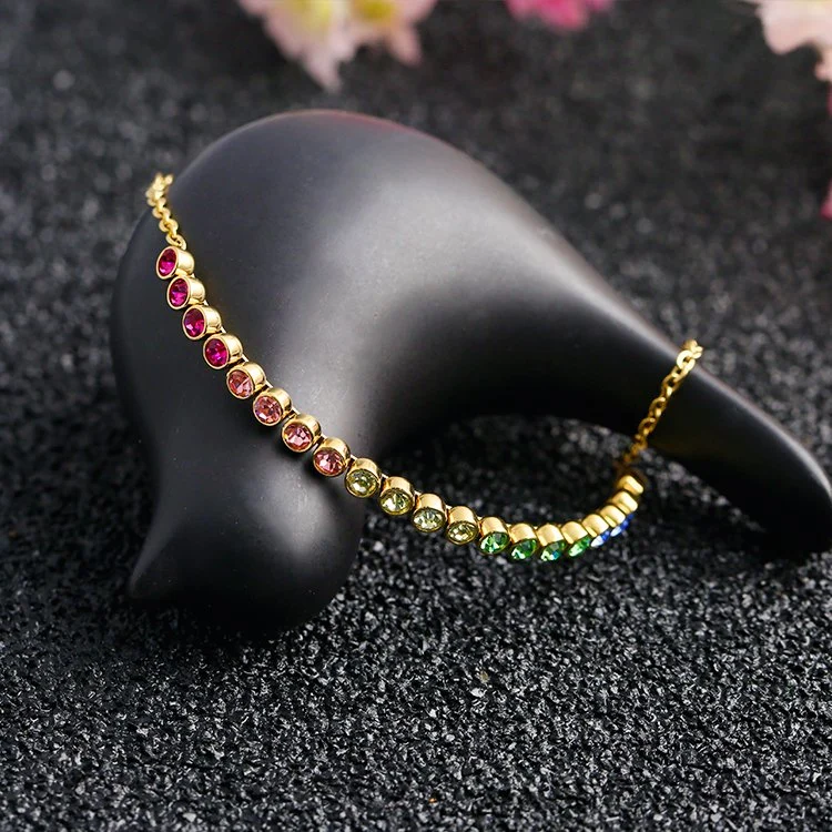 Fashion Charm Jewelry Colorful Chain Crystal Diamond Chain Tennis Bracelet