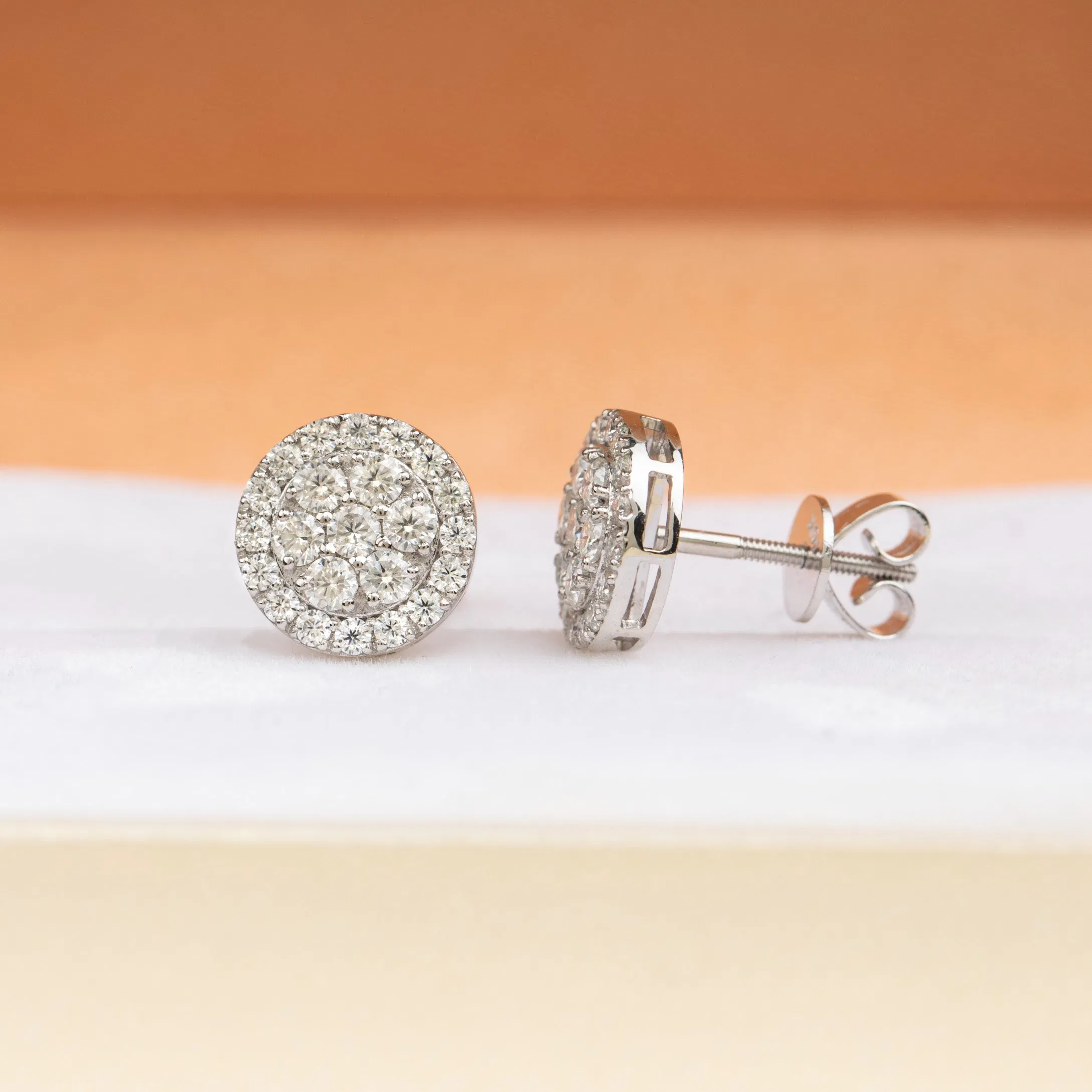 Fine Jewelry 14K/18K Solid Gold Men Women Earring Real Gold Diamond Stud Earrings