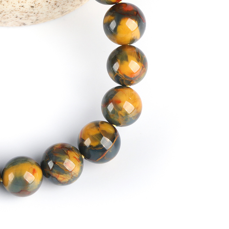 Natural Semi-Precious Pietersite Beaded Bracelet South African Yellow Polished Tempest Stone Jewelry