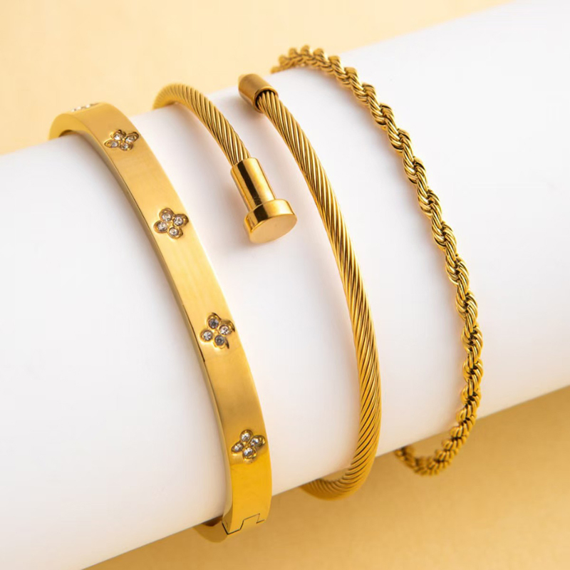 Luxury Brand Cuff Nail Bracelet 18K Yellow Gold with Diamonds Bangle Fashion Jewellery Accessories