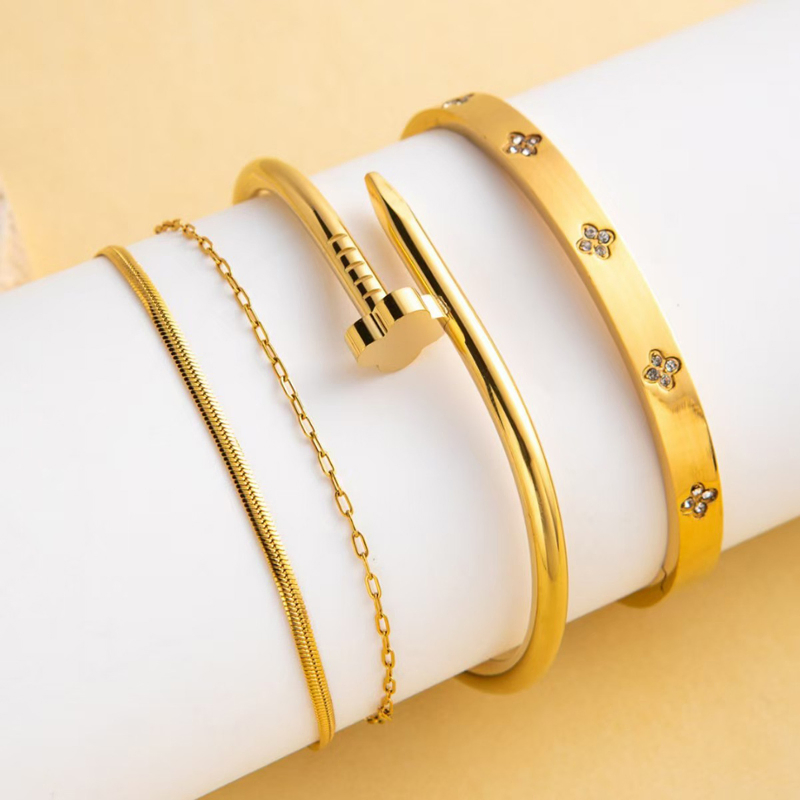 Luxury Brand Cuff Nail Bracelet 18K Yellow Gold with Diamonds Bangle Fashion Jewellery Accessories