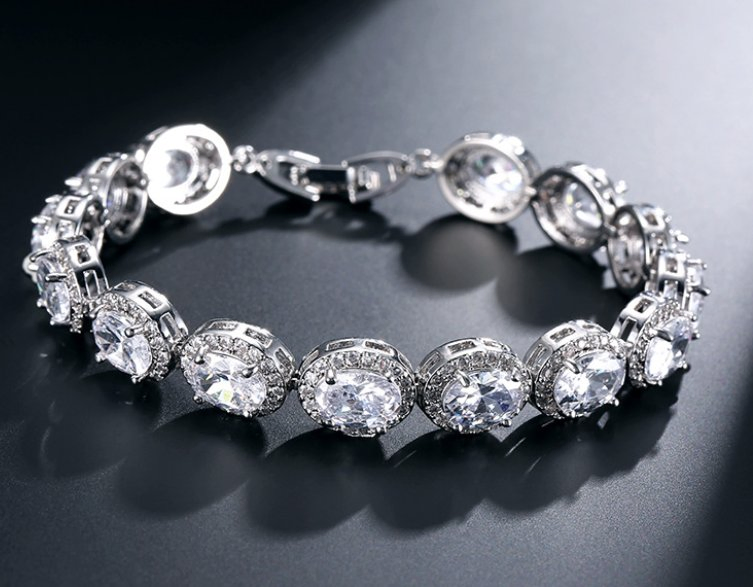 Luxury CZ 18K White Gold Plated Cubic Zirconia Classic Tennis Bracelet, Bridal Wedding CZ Bracelet