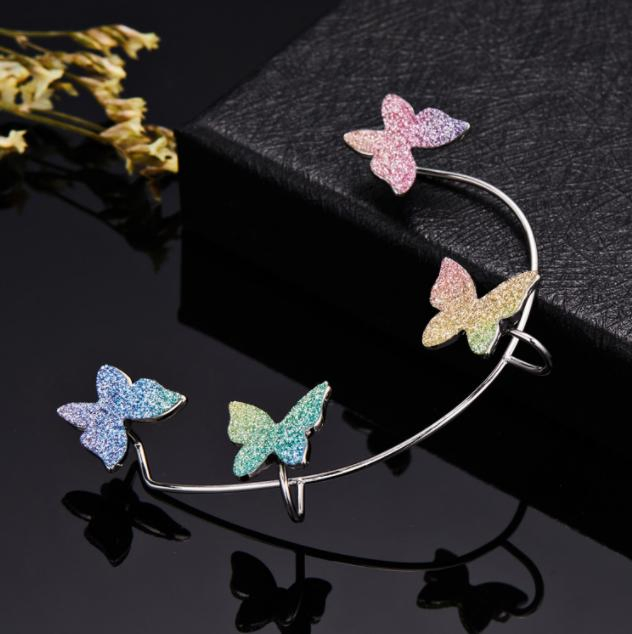 Gold Silver Plated Butter-Fly Ear Clip No Piercing Earring for Women Shining Zircon Ear Cuff Clip Fashion Jewelry