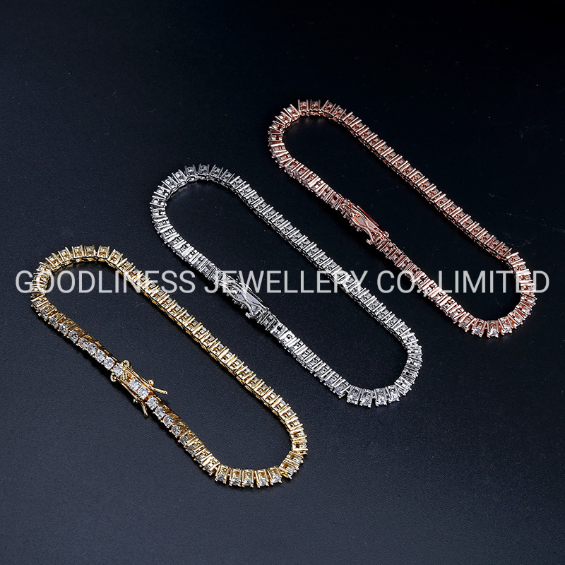 Iced out Fashion Men Rapper Hip Hop Jewelry 3mm 7inch Round Cut Single Row Diamond Tennis Bracelets