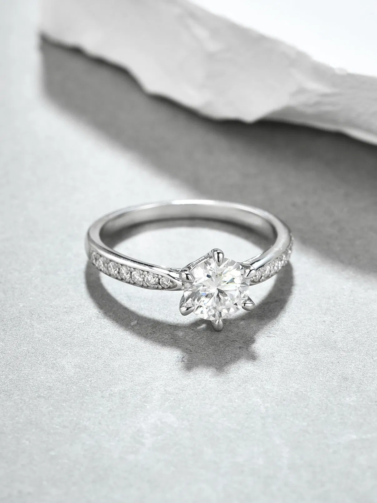 Solitaire Ring Platinum Plated Sterling Silver Engagement Ring Brilliant 1 CT Moissanite Stone Promise Diamond Ring