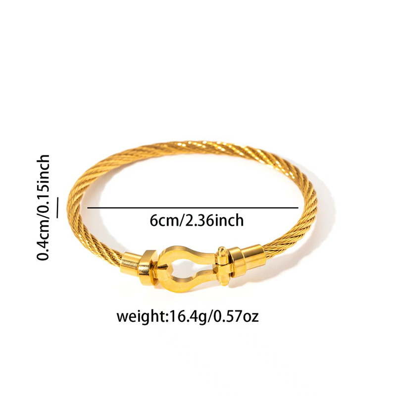 Clover Gold Cable Bangle Hook Closure Cuff Bracelet Fashion Simple Ladies Diamonds Jewelry