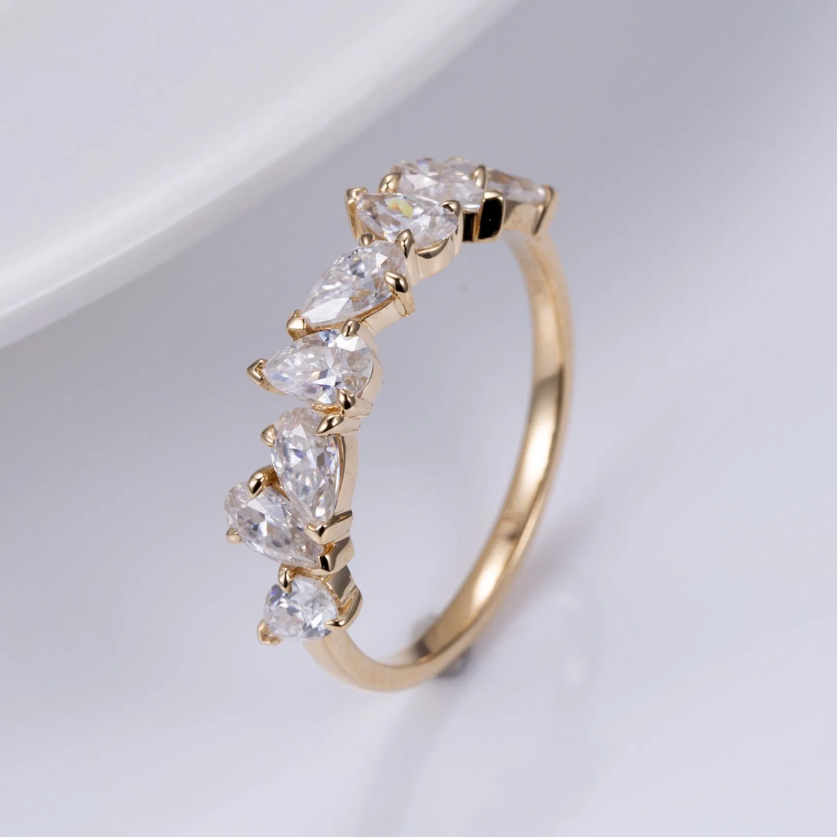 18K Real Solid Gold Fancy Cut Certified Diamond Women Eternity Engagement Ring