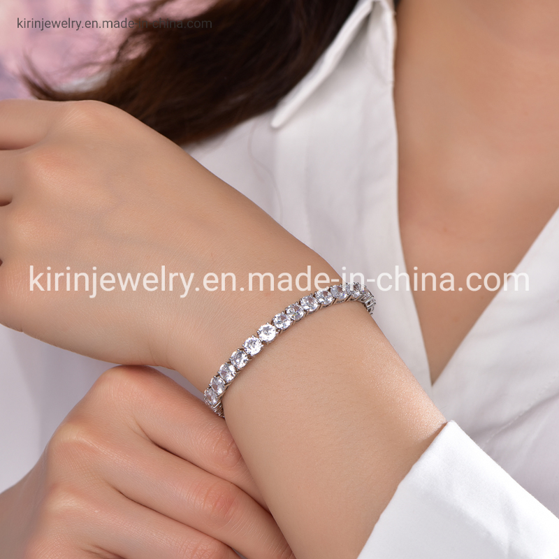 Sterling Silver Jewelry Pink 5A Zircon Moissanite Rainbow 3mm Tennis Bracelet