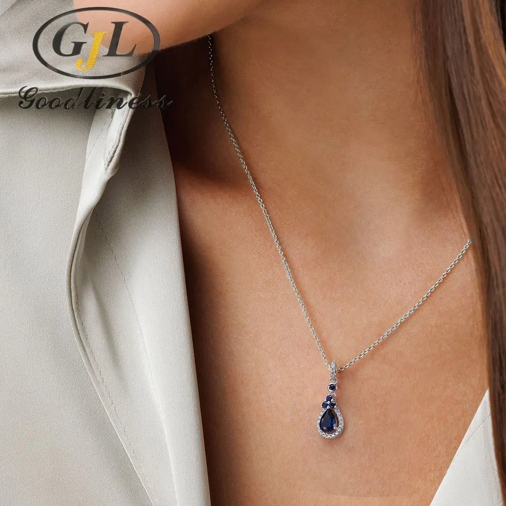 Hot Sale Arts-Crafts Pear Shape Zircon 925 Silver Pendant Necklace