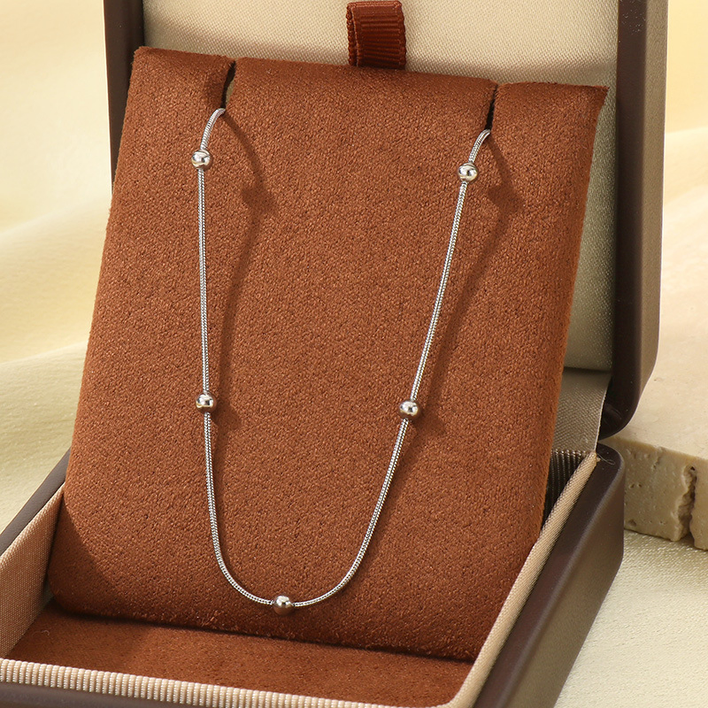 Luxury Fashion Round Snake Chain Beads Bracelet Necklace Anklet Stainless Steel Jewelry Set