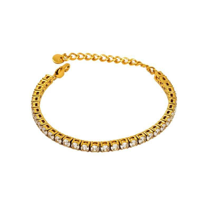 Fashion Tennis Bracelets Ins High Grade Full Colour Zircon 18K Gold Stainless Steel Tennis Bracelet for Women